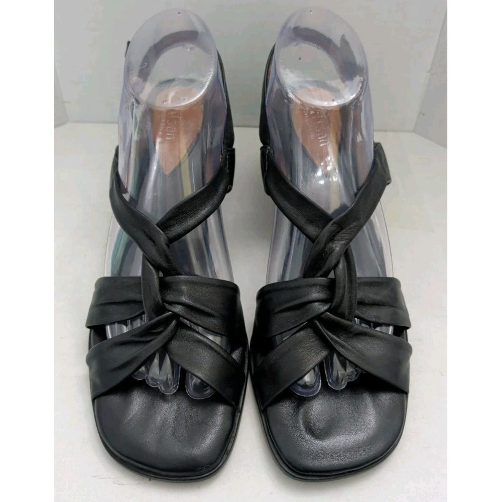 Clarks Artisan Sandals Black Leather Open Toe Straps Slingbacks Wedge Size 9.5N